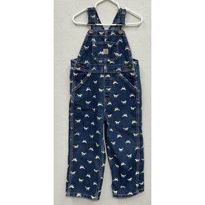 Carhartt Bib overalls horses print Girls 3T Blue Denim snap legs Equestrian